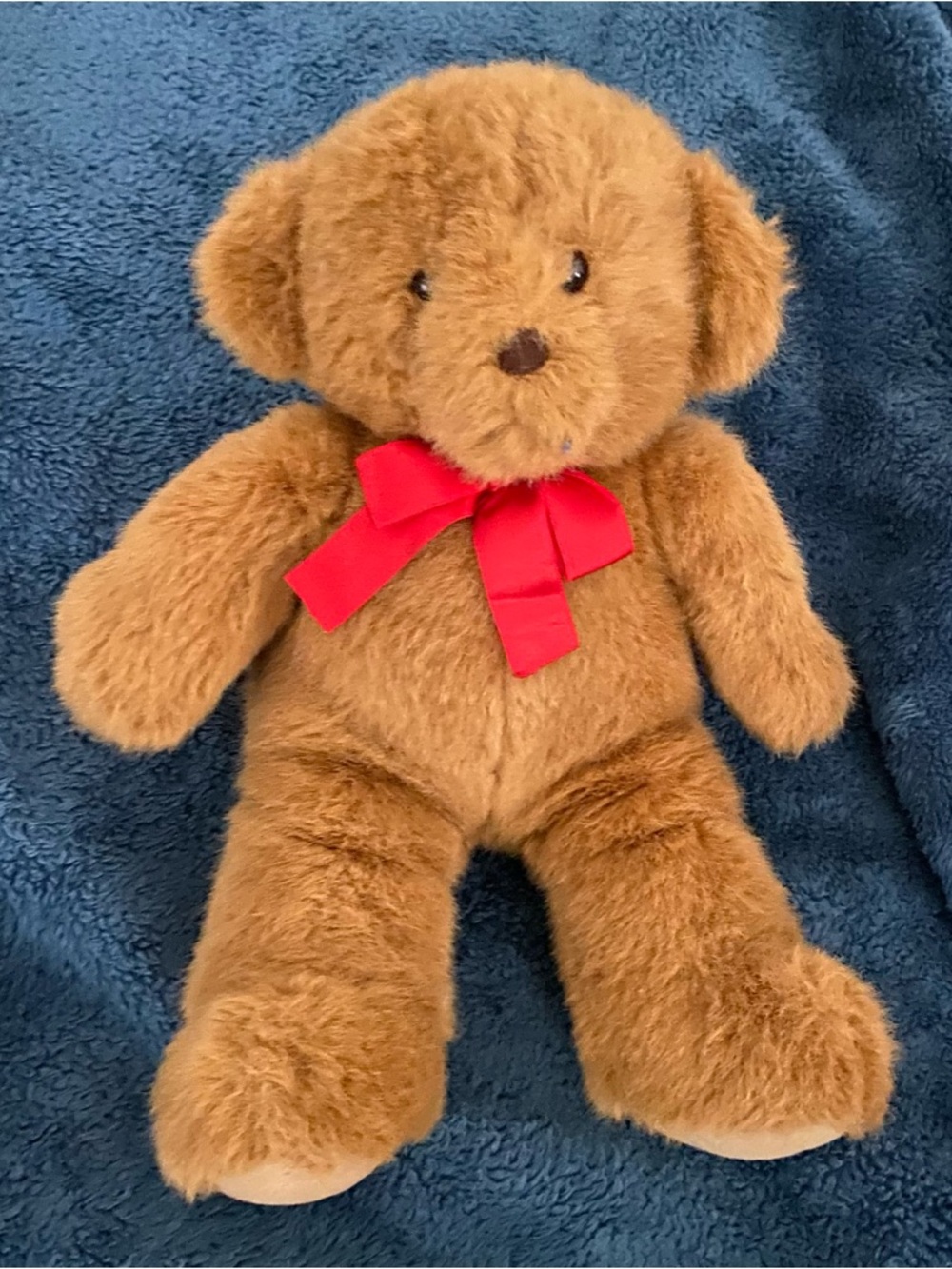 Dakin Vintage 90s 16” Classic Brown Teddy Bear Fuzzy Red Bow